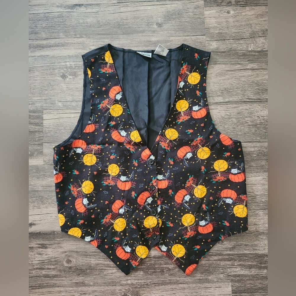 Vintage 90s Basic Editions Black Halloween Cat Vest - Picture 2 of 5
